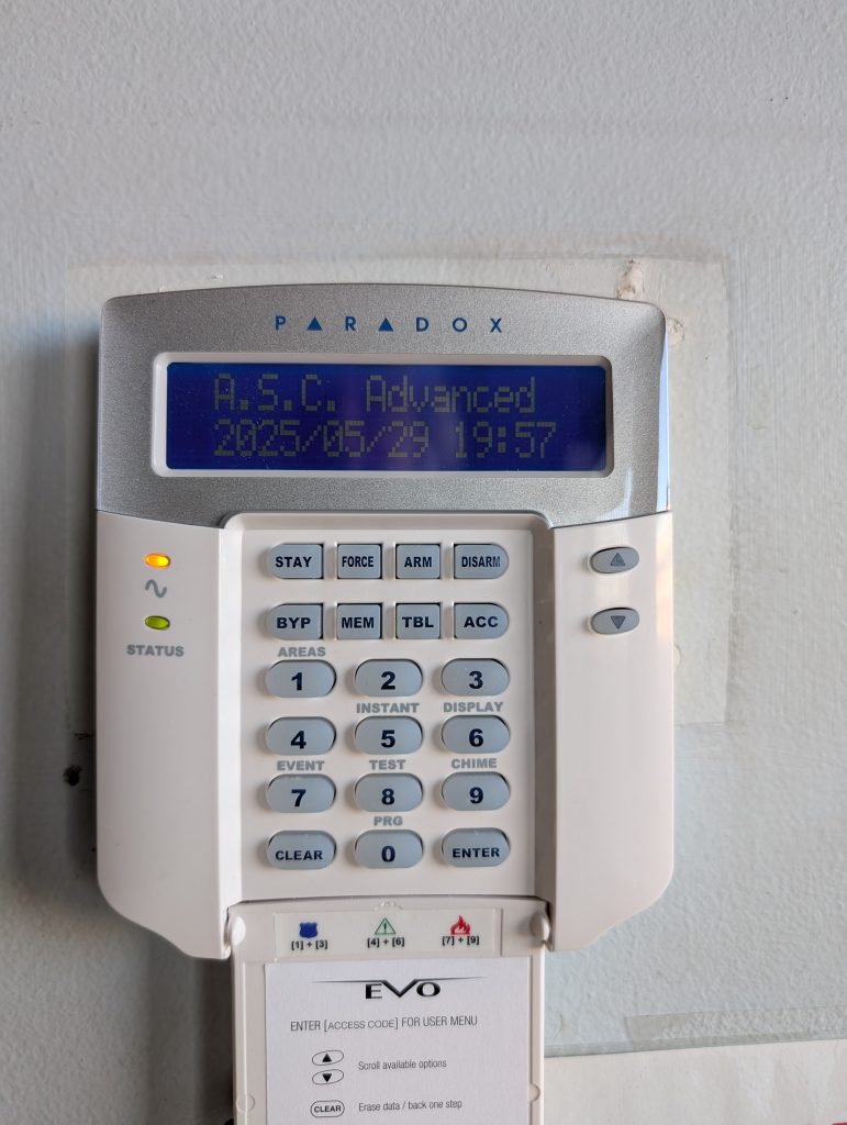 Security Systems Prince George | Professional Alarms by ASC |
Paradox Alarm Keypad in a system take over (STO) from Chubb.
